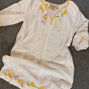 NWT Calypso St. Barth White Linen Blend Flower Embroidery Sz XS